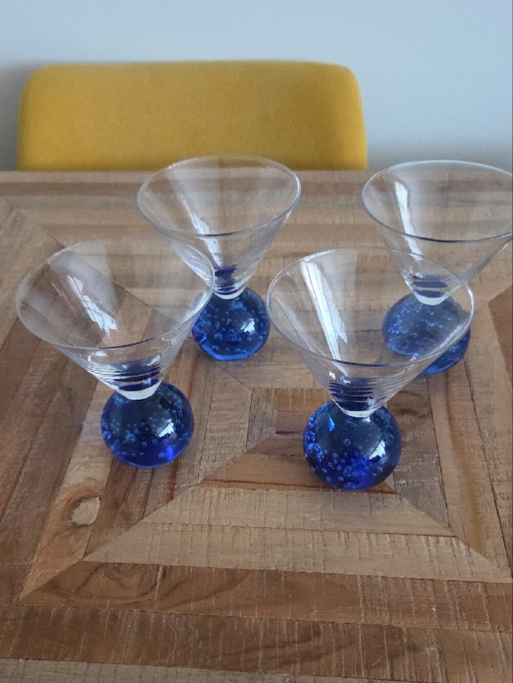 Blue-Base Bubble Ball Controlled Bubbles Martini Glasses - 3 oz. Set of 4 - Picture 10 of 14